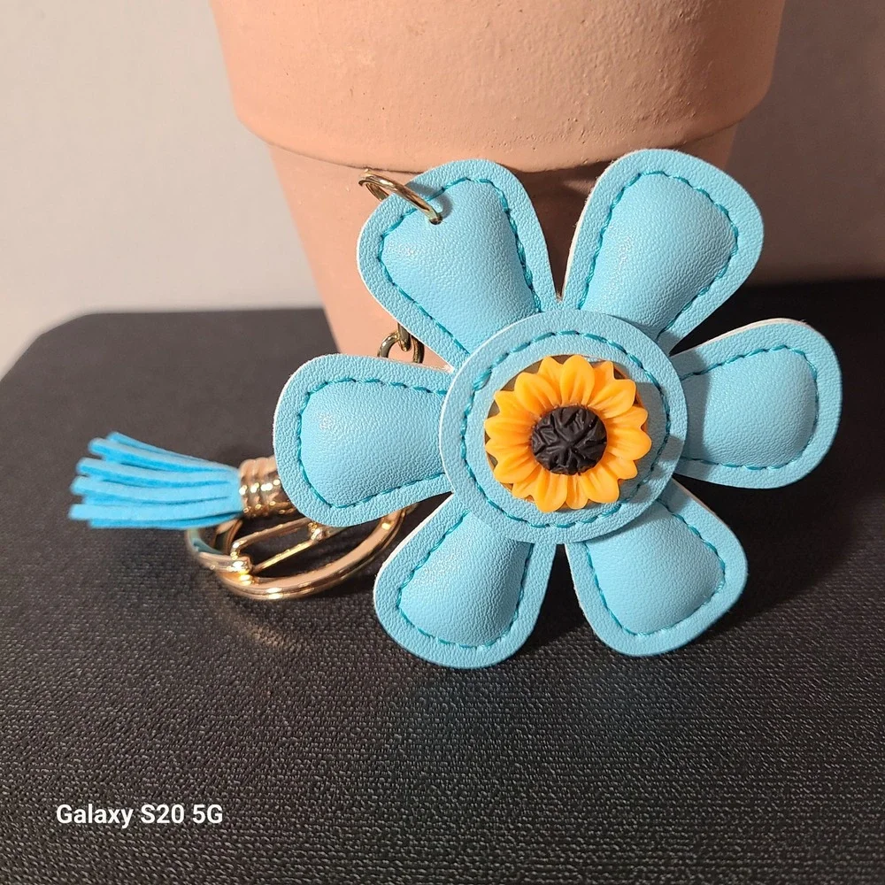 Blue Flower Keychain Tassel Charm Cute Purse Bag Charm Accessories for‎ Women